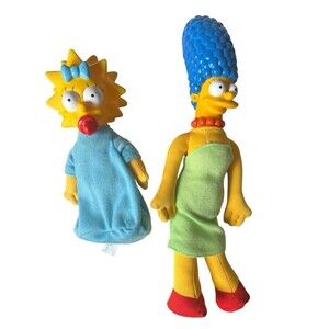 Vintage 1990 The Simpsons Burger King Plush Dolls Marge Maggie Fox 12" and 8"